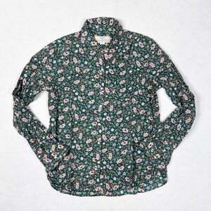 Trovata Birds of Paradis Floral Button Down Shirt Womens M Green Pink Cotton